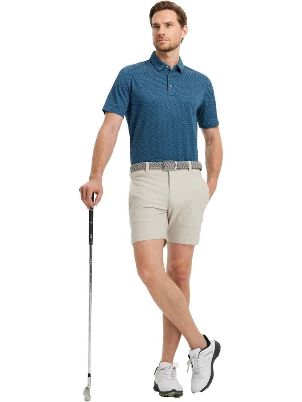 Mens Light Navy/Blue Moisture Wicking Jacquard Polo Shirt Breathable Dry Fit - Picture 5 of 6